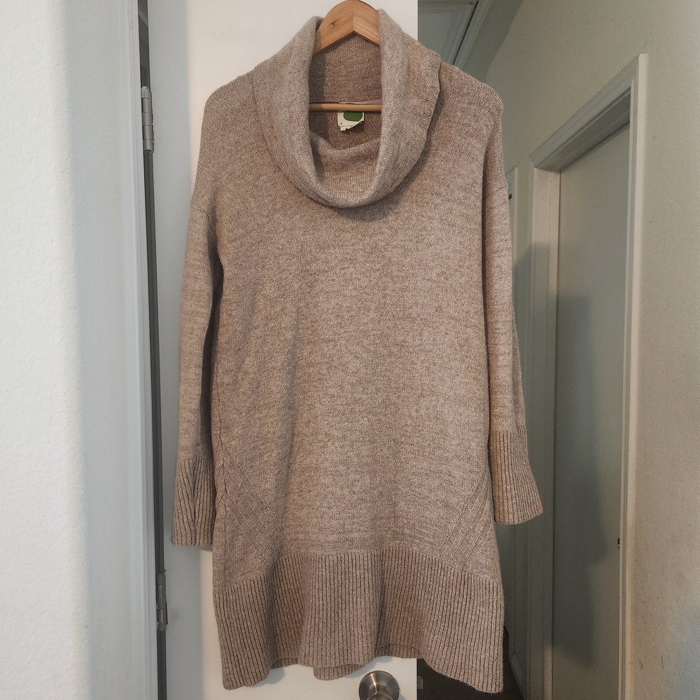 Anthropologie Sweater Dress Womens Medium Brown Turtleneck Cowl Tunic Knit Cozy